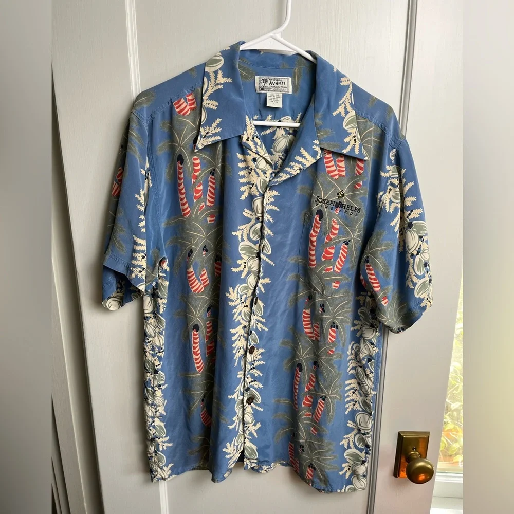 Vintage Avanti Mens Hawaiian Shirt 100% Silk Size L Short Sleeve Button Up Blue - Picture 3 of 8